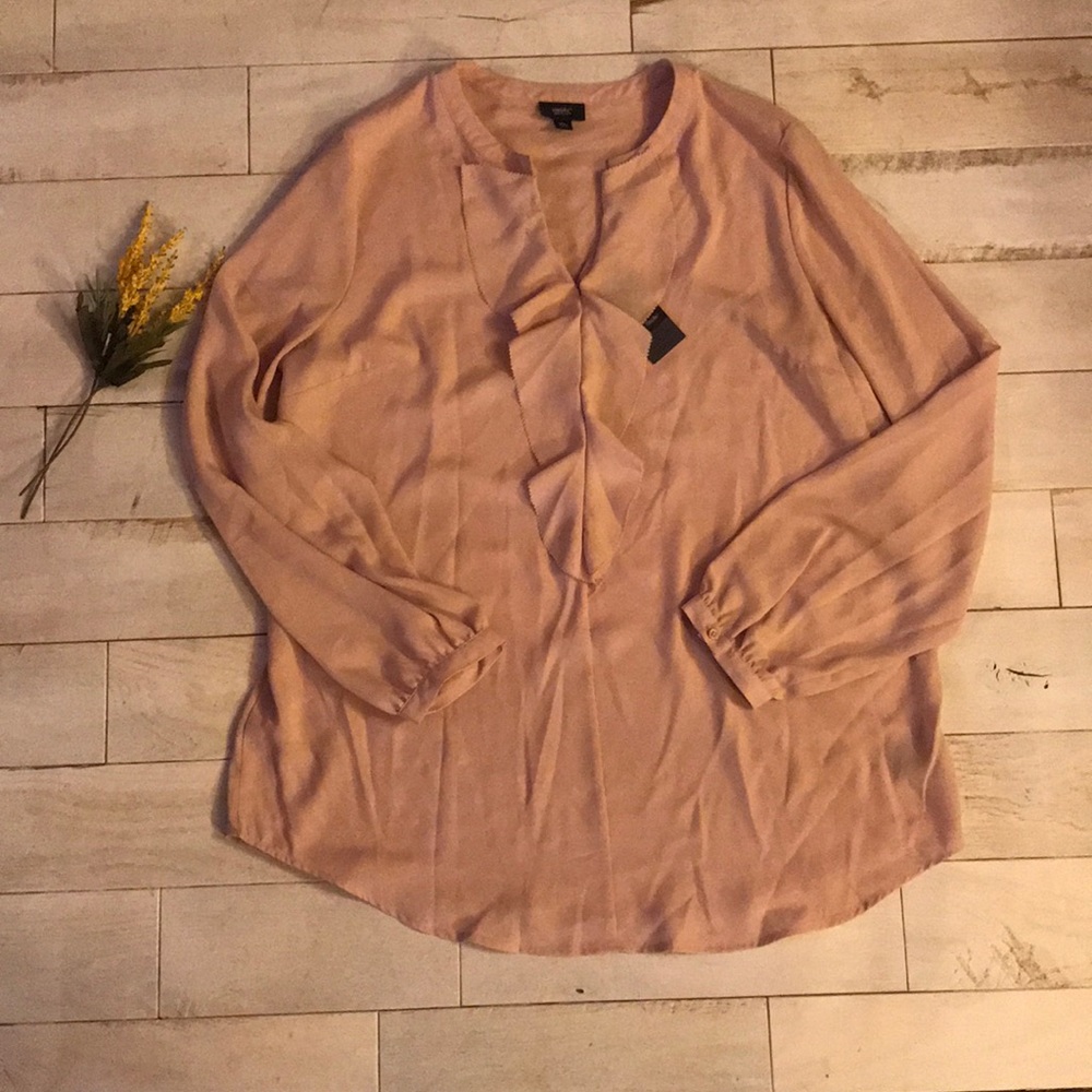 Mossimo Blush Long Sleeve Blouse with Ruffle